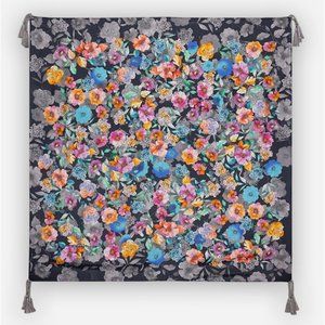 Johnny Was Fall Dance Scarf Flower Silk Tassel Floral Black Pink Grey Large New